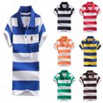 thumbnail image 1 of Kids Boys Girls Striped Polo Shirt, Short Sleeve Button Casual Top,Soft Cotton School Uniform Preppy Shirt,Summer Tee for Boys Girls,3-14 Years, 1 of 3