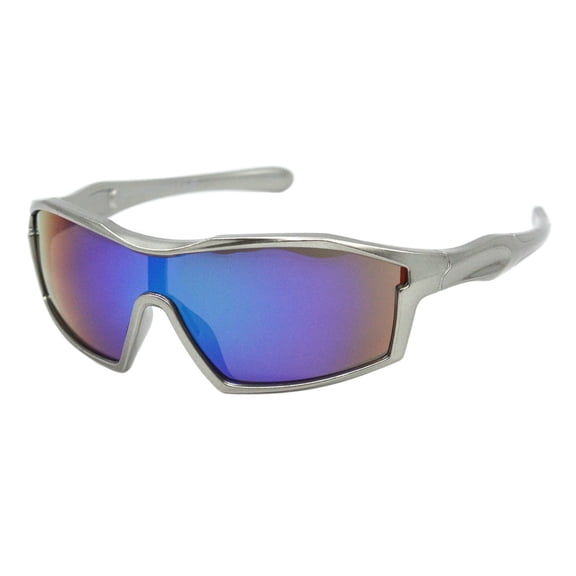 Kids Boys Girls Sunglasses Geometric Wrap Around Champagne, Teal Mirror UV400