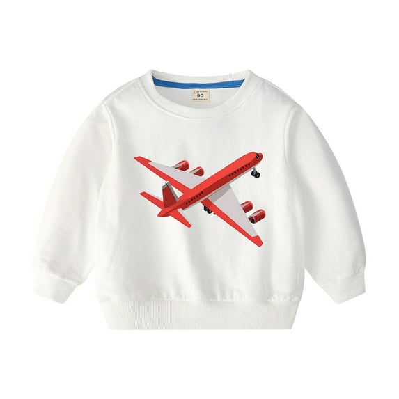Kids Boys Girls Sweatshirts Airplane Print Cotton Long Sleeve Crewneck Pullover Tops Casual Loose Lightweight Fall Winter Shirts 2-10Y