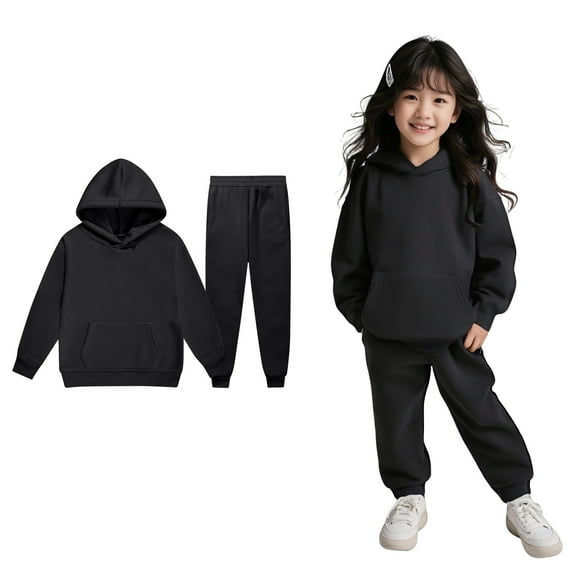Kids Boys Girls Sweatsuit Set,2 Piece Long Sleeve Black Hoodie Sweatshirt and Jogger Pants Fall Winter Clothes Girls Sets 8-9 Years
