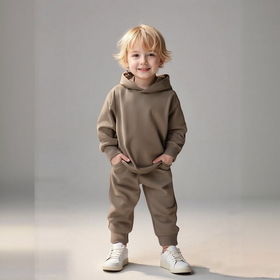 Kids Boys Girls Active Sweatsuit 2PC Long Sleeve Brown Hooded Sweatsuits Pullover Jogger Set Fall Clothes Clothes for 3T Girls