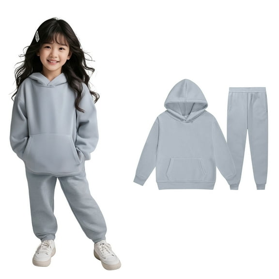 Kids Boys Girls Sweatsuit Set,2 Piece Long Sleeve Grey Hooded Sweatshirt and Jogger Pants Warm Fall Winter Clothes Clothes for Kids Girls 3-4 Years