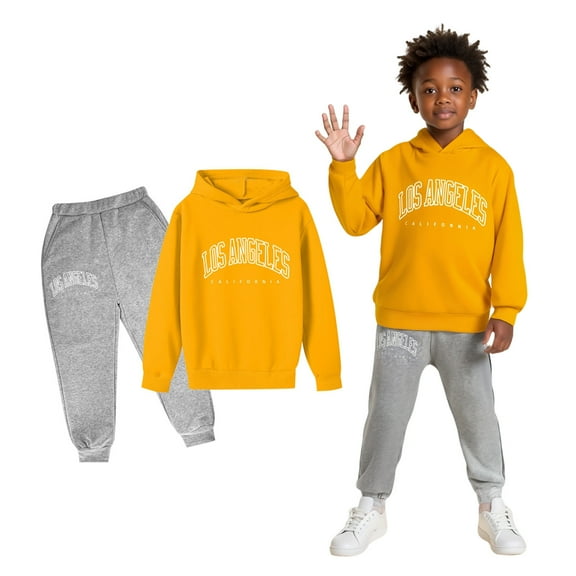Kids Boys Girls Sweatsuit Set 2 Piece Long Sleeve Letter Graphic Basic Hoodie Leggings Pants Winter Clothes Girls Jogger Set 5-6 Years