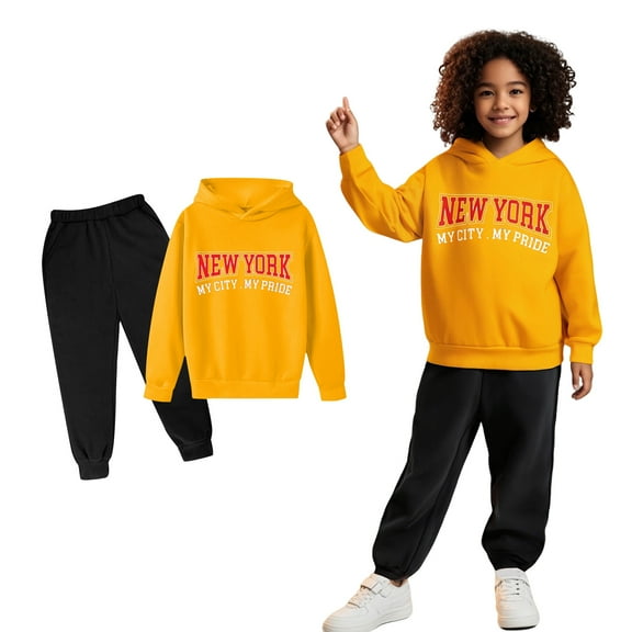 Kids Boys Girls Sweatsuit Set 2 Piece Long Sleeve Letter Graphic Basic Hoodie Sweatpants Set Fall Clothes Boy Clothes 4-5 Years
