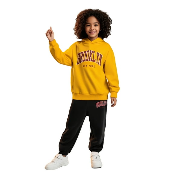 Kids Boys Girls Sweatsuit Set 2 Piece Long Sleeve Letter Graphic Pullover Hoodie and Jogger Sweatpants Warm Fall Winter Clothes Boys 4-5 Years Clothes
