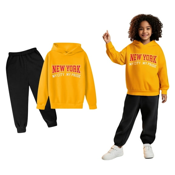 Kids Boys Girls Sweatsuit Set,2 Piece Long Sleeve Letter Pattern Hoodie Sweatshirt and Jogger Pants Winter Clothes Little Girls Clothes 3-4 Years