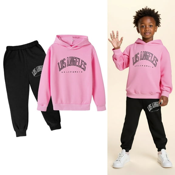 Kids Boys Girls Sweatsuit Set,2 Piece Long Sleeve Letter Pattern Hoodie and Jogger Pants Fall Winter Clothes Girls Set 5-6 Years