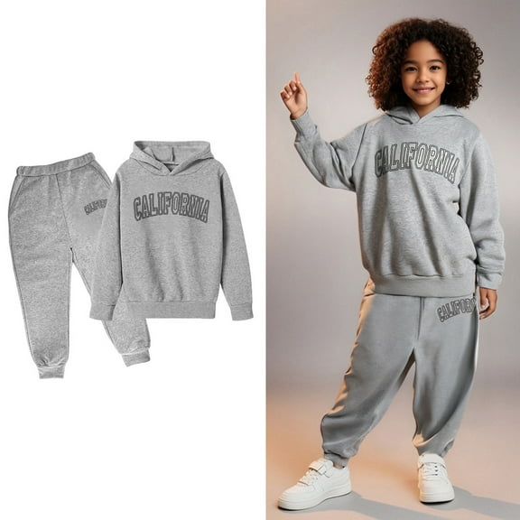 Kids Boys Girls Sweatsuit Set,2 Piece Long Sleeve Letter Pattern Soft Hoodie and Jogger Pants Fall Winter Clothes Clothes for Kids Girls 4-5 Years Trendy