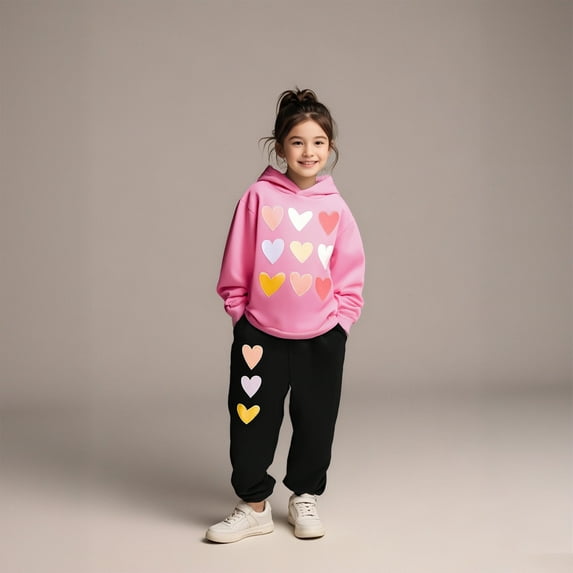 Kids Boys Girls Sweatsuit Set,2 Piece Long Sleeve Pink Tracksuit Pullover Hoodie and Jogger Sweatpants Warm Fall Winter Clothes Tween Clothes 3-4 Years Cute Boys Girls Clothing