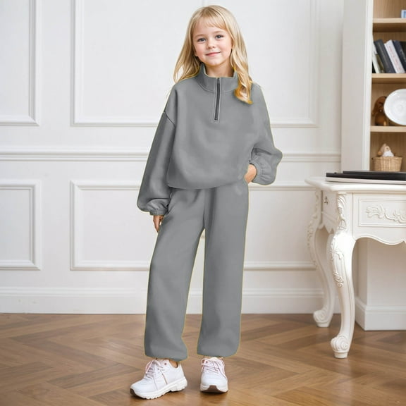Kids Boys Girls Sweatsuit Set 2 Piece Long Sleeve Quarter Zip Sweatshirt Sweatpants Set Winter Clothes Girl Sets 8-9 Years