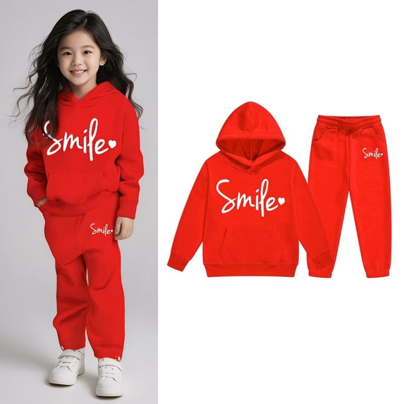 Kids Boys Girls Sweatsuit Set,2 Piece Long Sleeve Red Basic Hoodie Sweatpants Winter Clothes Tracksuit Jogging Outfits Set 3-4 Years