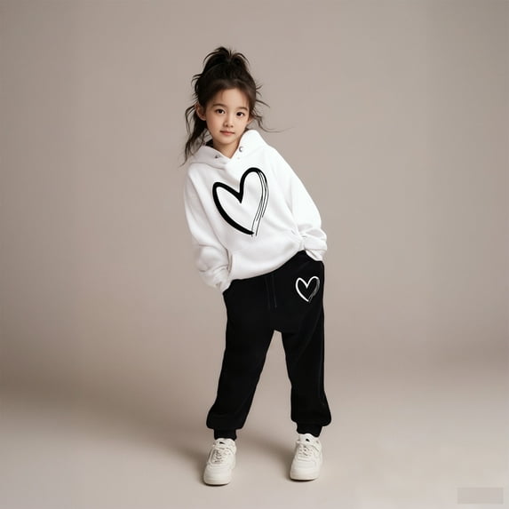 Kids Boys Girls Sweatsuit Set,2 Piece Long Sleeve White Hoodie Sweatshirt Jogging Pants Fall Winter Clothes Boys Outfits Size 5-6 Years Cute Boys Girls Clothing