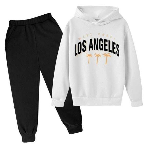 Kids Boys Girls Sweatsuit Set 2 Piece Long Sleeve White Tracksuit Pullover Hoodie and Jogger Pants Fall Clothes Boys Outfits Size 5-6 Years