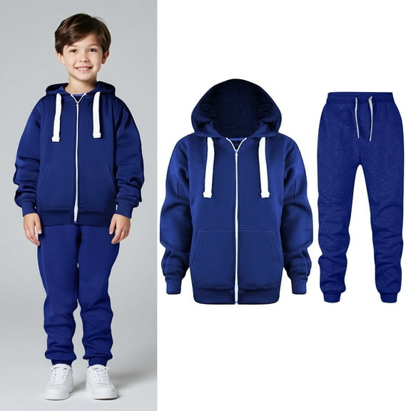 Kids Boys Girls Sweatsuit Set,2 Piece Long Sleeve Zip upBlue Tracksuit Hoodie Sweatpants Set Fall Winter Clothes Boys Athletic Sets 3-4 Years
