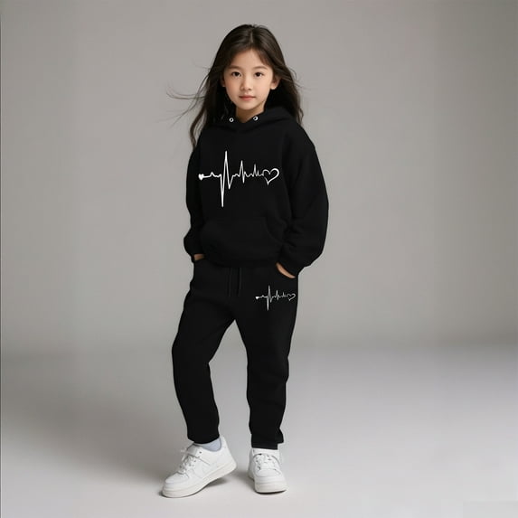 Kids Boys Girls Sweatsuit Set,2PC Long Sleeve Black Hoodie Sweatshirt Sweatpants Warm Fall Winter Clothes Teen Girl Trendy Clothes 5-6 Years Cute Boys Girls Clothing