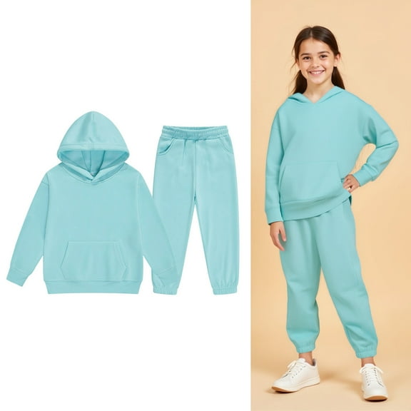 Kids Boys Girls Sweatsuit Set,2PC Long Sleeve Blue Sweatshirt and Active Jogger Pants Fall Clothes Boys' Tracksuits 6-7 Years