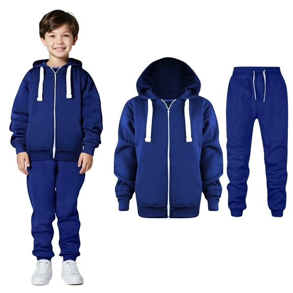 Kids Boys Girls Sweatsuit Set,2PC Long Sleeve Full ZipBlue Pullover Hoodie and Active Jogger Pants Fall Clothes 3-4 Years Old Boy Clothes