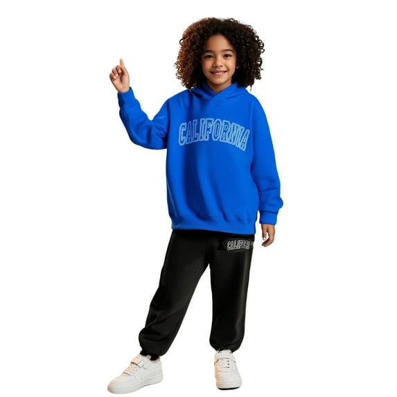 Kids Boys Girls Sweatsuit Set 2PC Long Sleeve Letter Graphic Hooded Sweatsuits Pullover Sweatpants Fall Clothes Boys Girls Athletic Clothes Sets 7-8 Years