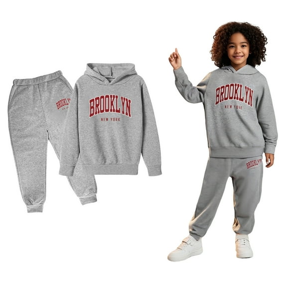 Kids Boys Girls Sweatsuit Set,2PC Long Sleeve Letter Pattern Basic Hoodie Sweatpants Joggers Set Warm Fall Winter Clothes Boy Clothes 9-10 Years