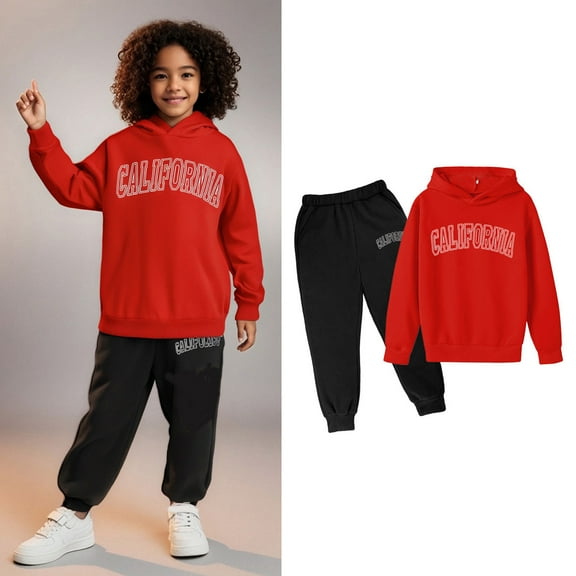 Kids Boys Girls Sweatsuit Set,2PC Long Sleeve Letter Pattern Hooded Sweatshirt and Sweatpants Winter Clothes Girls Size 3-4 Years Clothes