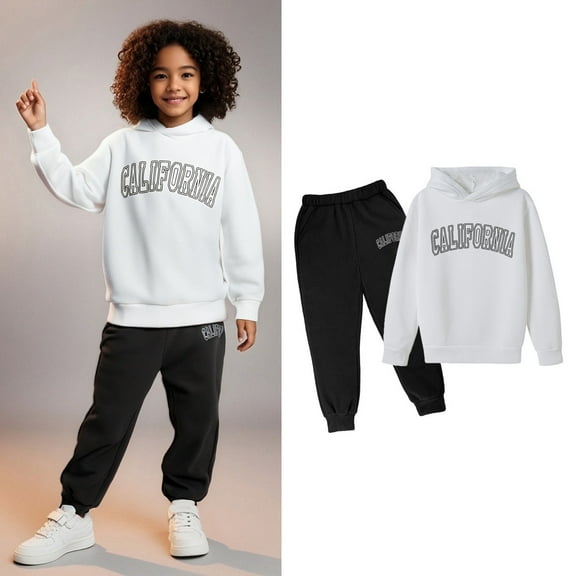 Kids Boys Girls Sweatsuit Set,2PC Long Sleeve Letter Pattern Hoodie and Jogger Sweatpants Fall Clothes Kids Outfits for Girls 3-4 Years Trendy