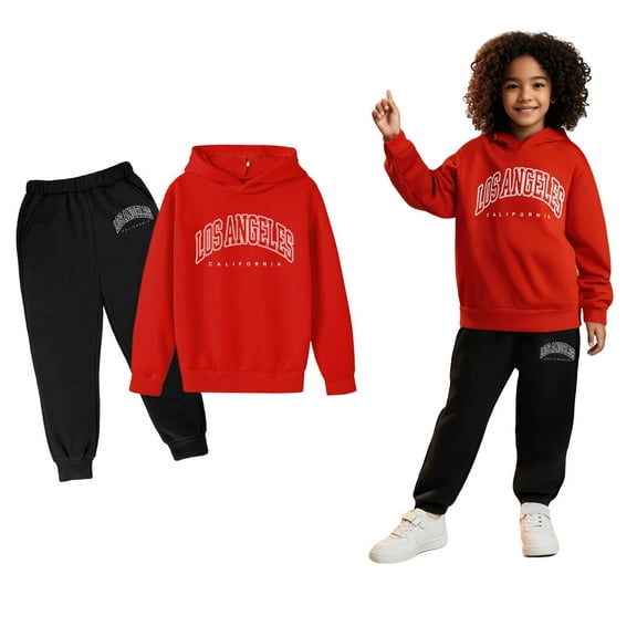 Kids Boys Girls Sweatsuit Set,2PC Long Sleeve Letter Pattern Pullover Hoodie and Active Jogger Pants Fall Winter Clothes Girl Clothes Size 5-6 Years