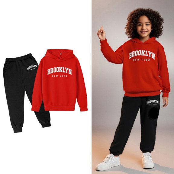 Kids Boys Girls Sweatsuit Set,2PC Long Sleeve Letter Pattern Sweatshirt and Sweatpants Fall Winter Clothes Clothes for Kids Girls 5-6 Years Trendy