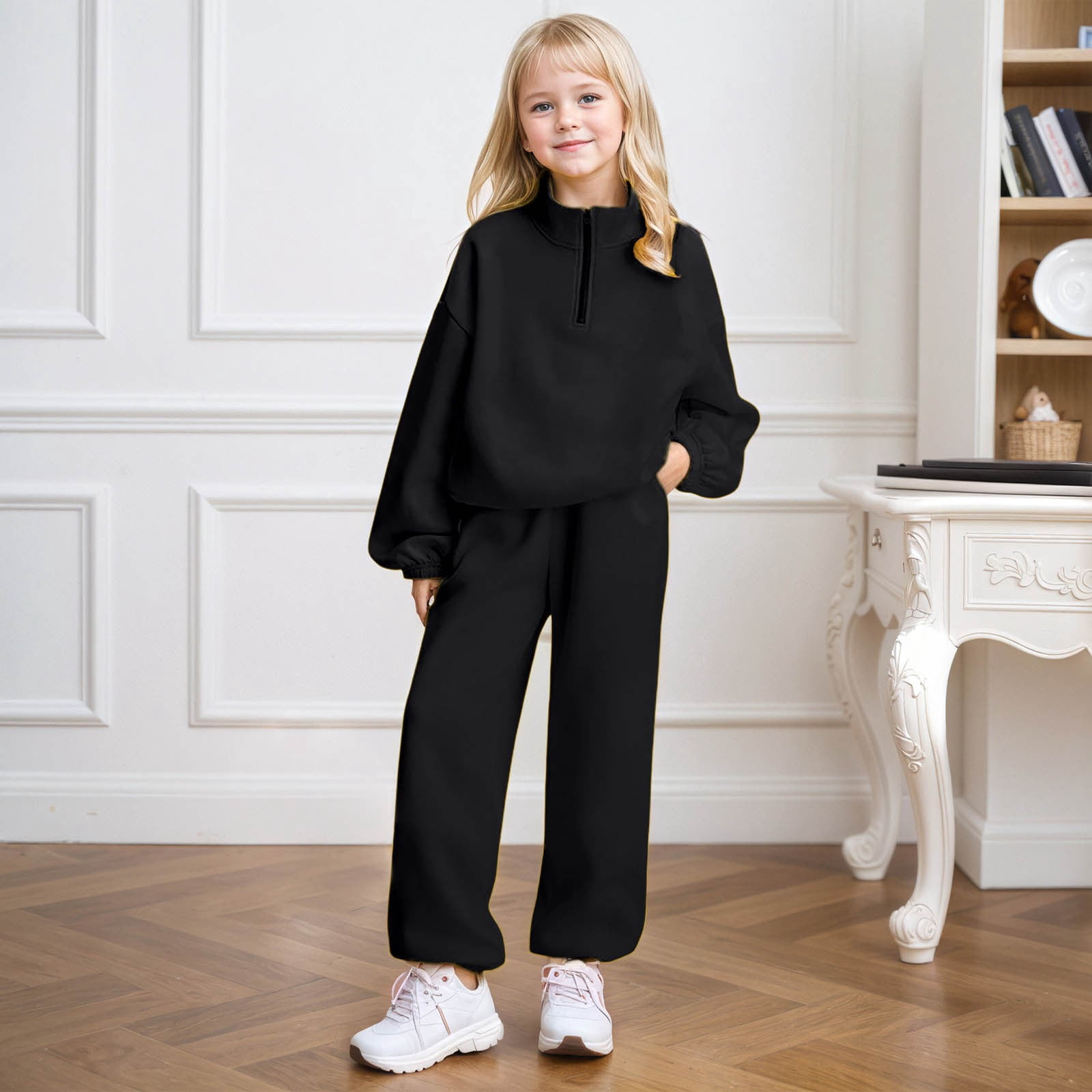 Kids Sweatsuit Set for Girls 2 Piece Long Sleeve Quarter Zip