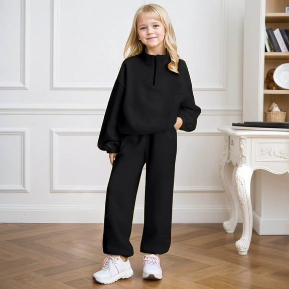 Kids Boys Girls Sweatsuit Set 2PC Long Sleeve Quarter Zip Basic Sweatshirts Jogging Pants Winter Clothes Little Boy Clothes 8-9 Years