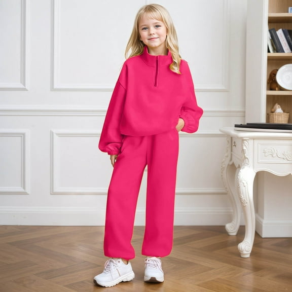 Kids Boys Girls Sweatsuit Set 2PC Long Sleeve Quarter Zip Sweatshirt and Jogger Pants Fall Winter Clothes 8-9 Years Boys Clothes