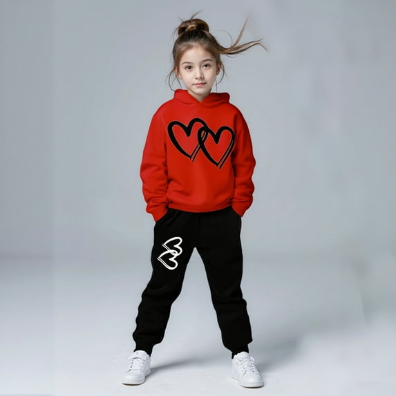 Kids Kids Sweatsuit Set for Girls,2PC Long Sleeve Red Sweatshirt and Jogger Pants Winter Clothes Teen Girl Trendy Clothes 5-6 Years Cute Boys Girls Clothing