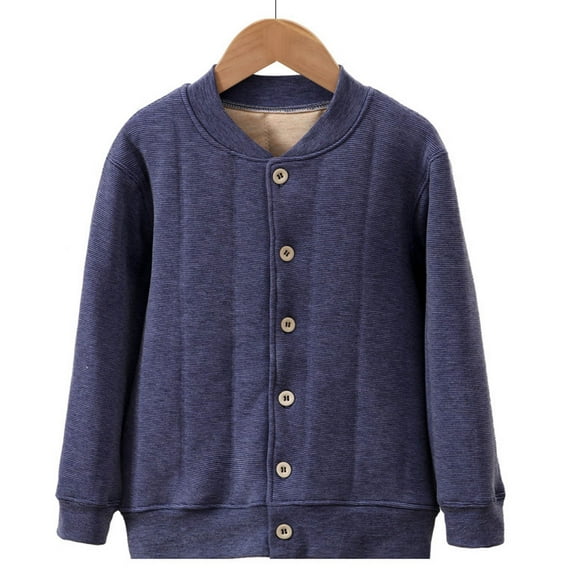 Kids Boys Girls Thermal Cardigan Sweaters Warm Fleece Lined Buttons Knit Crewneck Top with Pockets for 3-17 Years