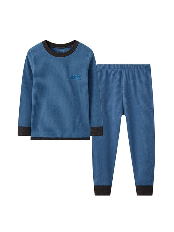 Kids Boys Girls Thermal Underwear Set Winter Base Layer Long Johns Sets Long Sleeve Top & Pants Comfortable Outfit for Home Wear Loungewear Set 2-15Y