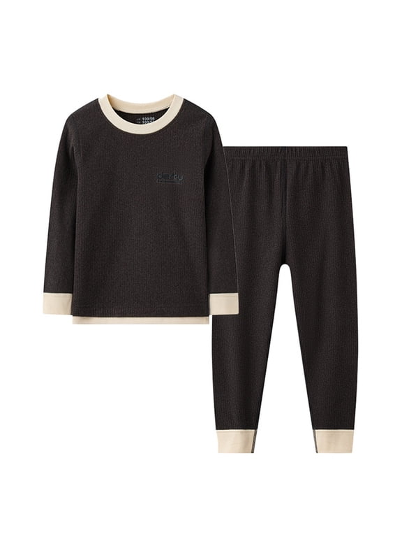 Kids Boys Girls Thermal Underwear Set Winter Base Layer Long Johns Sets Long Sleeve Top & Pants Comfortable Outfit for Home Wear Loungewear Set 2-15Y