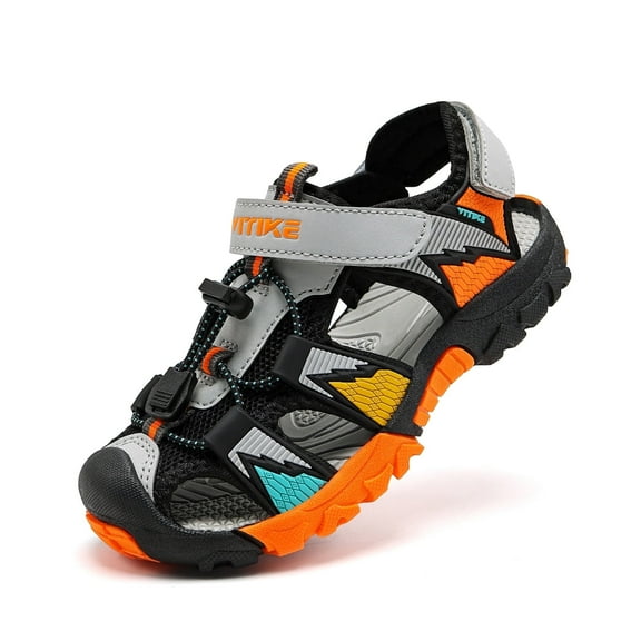 FANGFIUP Kids Sports Closed Toe Sandals Breathable Boys Girls Non Slip Beach Water Shoes School Fashion(Size Toddler 8.5-Big Kids 6)