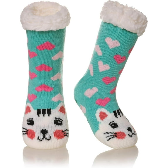Kids Boys Girls Warm Slipper Socks Cute Animal Soft Thicken Winter Thermal Fleece Fuzzy Non-Skid Children Home Socks 1Pairs