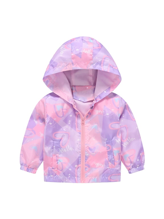 Kids Boys Girls Windbreaker Jacket Toddler Baby Spring Cute Cartoon Coats Rain Jackets Hooded Zip Light Outerwear Coat 12-18 Months