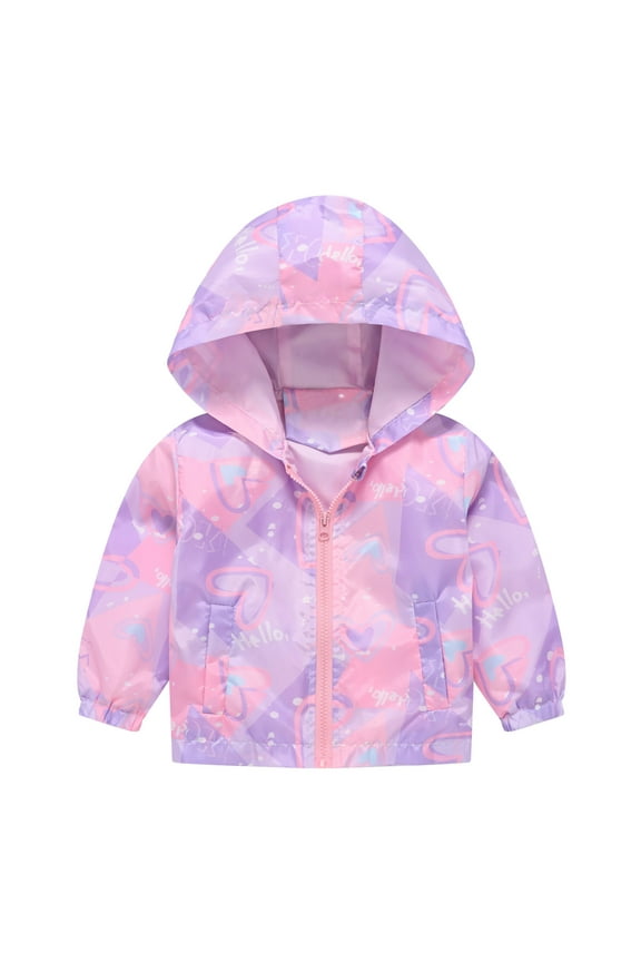 Kids Boys Girls Windbreaker Jacket Toddler Baby Spring Cute Cartoon Coats Heart Rain Jackets Hooded Zip Light Outerwear Coat 18-24 Months