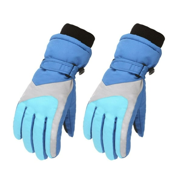 Kids Boys Girls Windproof Waterproof Non-slip Thick Warm Long-sleeved Mittens Sports Riding Gloves Children Ski Gloves BLUE