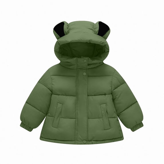 Kids Boys Girls Winter Coats Hooded Down Thicken Jackets with Cute Hooded Toddler Baby Boys Girls Warm Fleece Coat Kids Baby Winter Clothes Green 6-7 Years