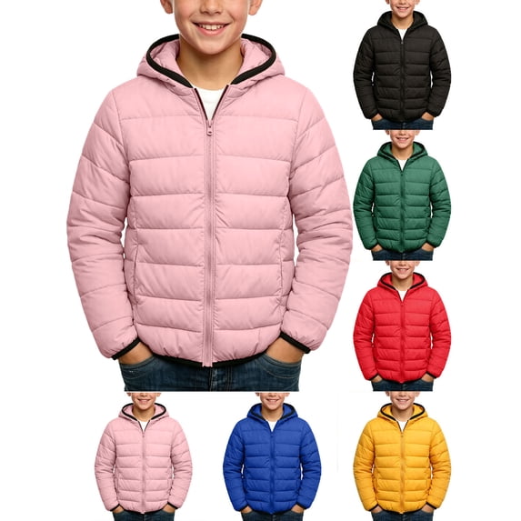 Kids Boys Girls Winter Coats & Jackets,Kids Lightweight Padded Hooded Puffer Autumn And Winter Coat Pink 1-2 Years