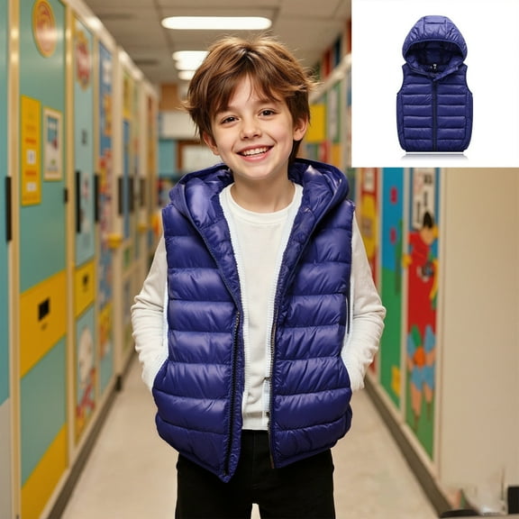 Kids Boys Girls Winter Navy Puffer Jacket Hooded Jacket Sleeveless Lightweight Puffer Jacket Boys Winter Jacket Winter Vest 4T