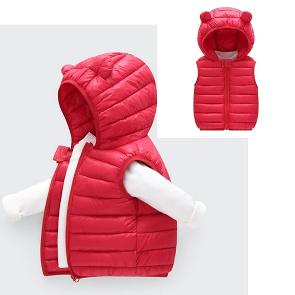 Kids Boys Girls Winter Red Puffer Jacket Cute Bear Ears Jackets Sleeveless Lightweight Puffer Jacket Compression Vest for Kids Clothes for 3T Old Girl