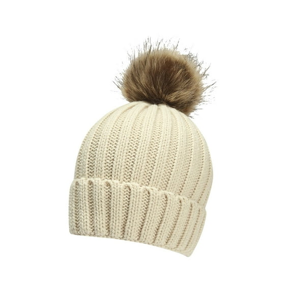 Kids Boys & Girls Winter Soft Warm Knitted Beanie Hat with Faux Fur Pom Pom for Ages 4-12