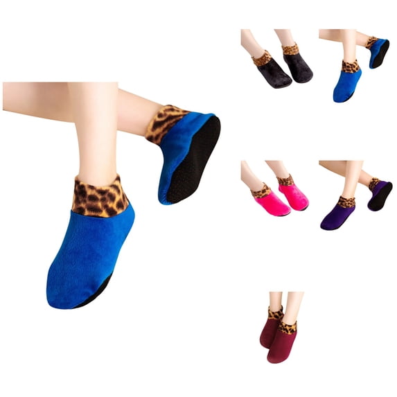 Kids Boys Girls Winter Warm Lined Leopard Print Non- Grip Socks, Soft Cozy Thick Thermal Indoor House Socks, Non-Thermal Home Slipper Shoes