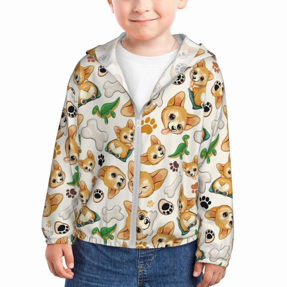 Kids Boys Girls Zip Up Hoodie - Cute puppy A Sun Protection Sweatshirt Workout Long Sleeve Jacket