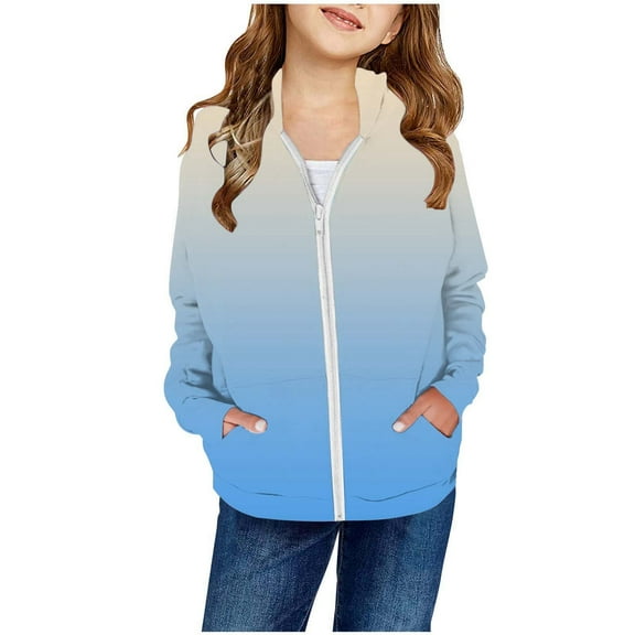 Kids Boys Girls Zip Up Jacket Hooded Autumn Winter Gradient Color Patch Pocket Zipper Sweatshirt Hooded Cardigan Outerwear Coat 3-4 Years