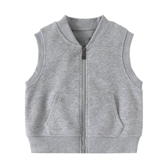 Kids Boys Girls Zip Up Sweatshirt Vest Sleeveless Baseball Collar Gilet Toddler Sports Waistcoat Light Fleece Lined Outerwear
