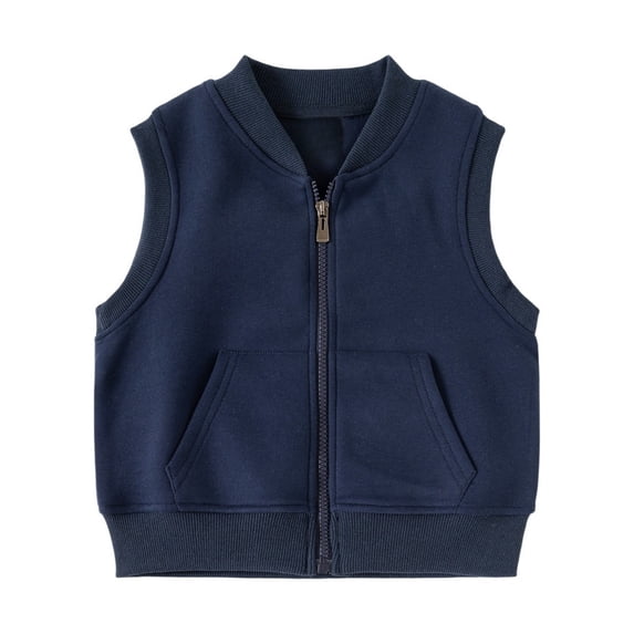 Kids Boys Girls Zip Up Sweatshirt Vest Sleeveless Baseball Collar Gilet Toddler Sports Waistcoat Light Fleece Lined Outerwear