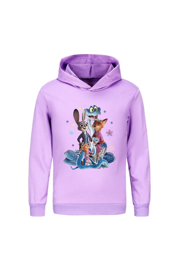 Kids Boys Girls Zootopia2 Nick Judy Gary Snake Anime Cartoon Graphic Printed Costume Hoodies Sweatshirt Hooded Tracksuit Long Sleeve Pullover Jogging Hoody Casual Outerwear Sport Clothes Gift 4-13
